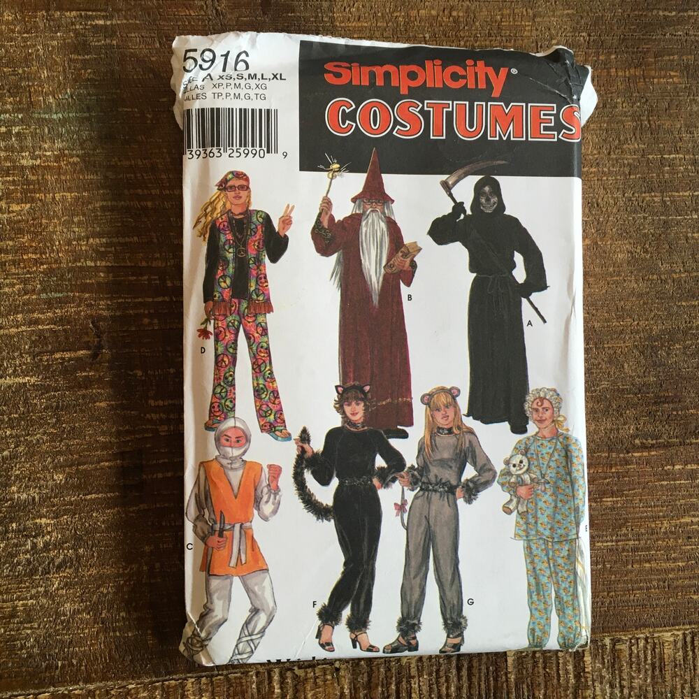 Simplicity Sewing Pattern 5916 Ninja Grim Reaper Wizard Halloween Costume UNCUT